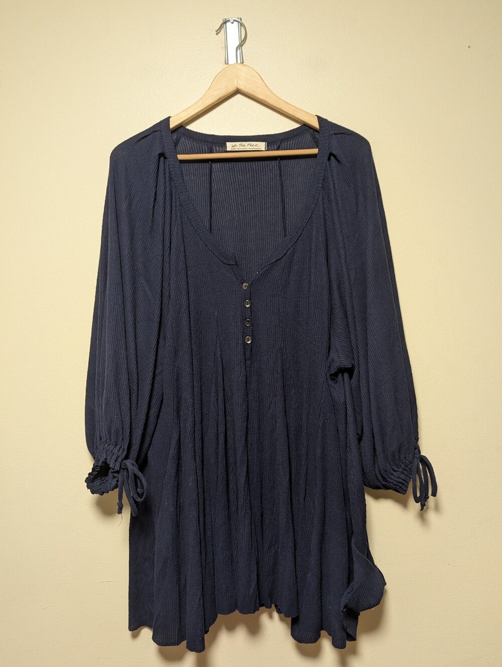 We The Free Free People Navy Ribbed Babydoll Tunic Seess Medium